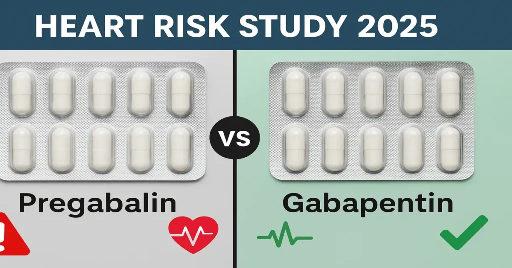 Pregabalin vs Gabapentin heart failure risk 2025 study comparison with warning and safe choice icons